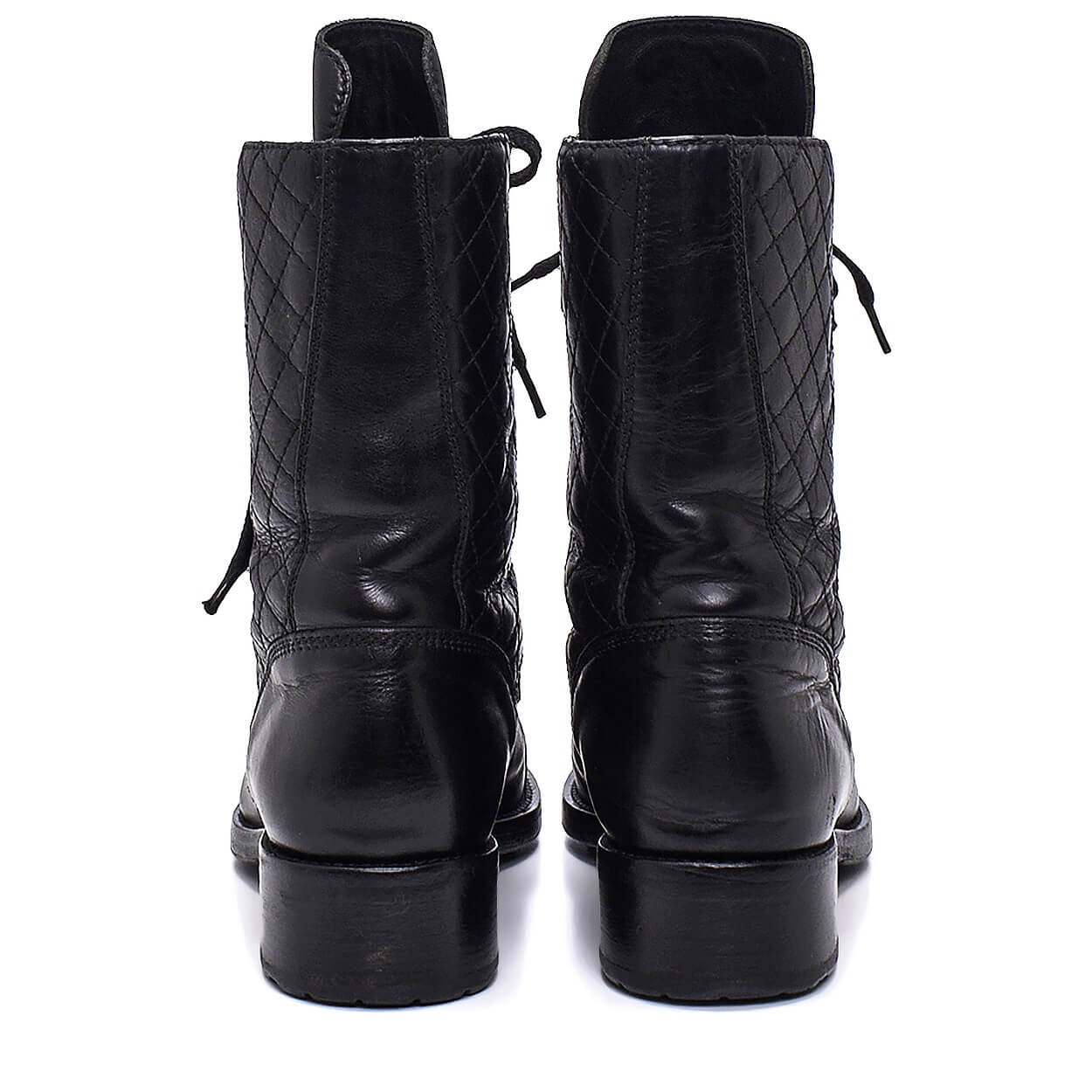 Chanel - Black Quilted Leather  Lace Up Boots